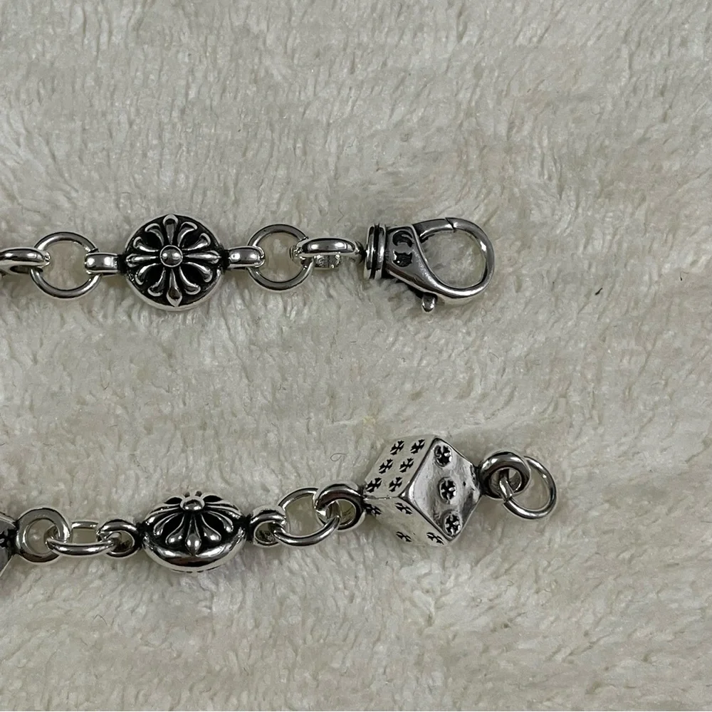Chrome Hearts Silver Floral & Cube Link Bracelet